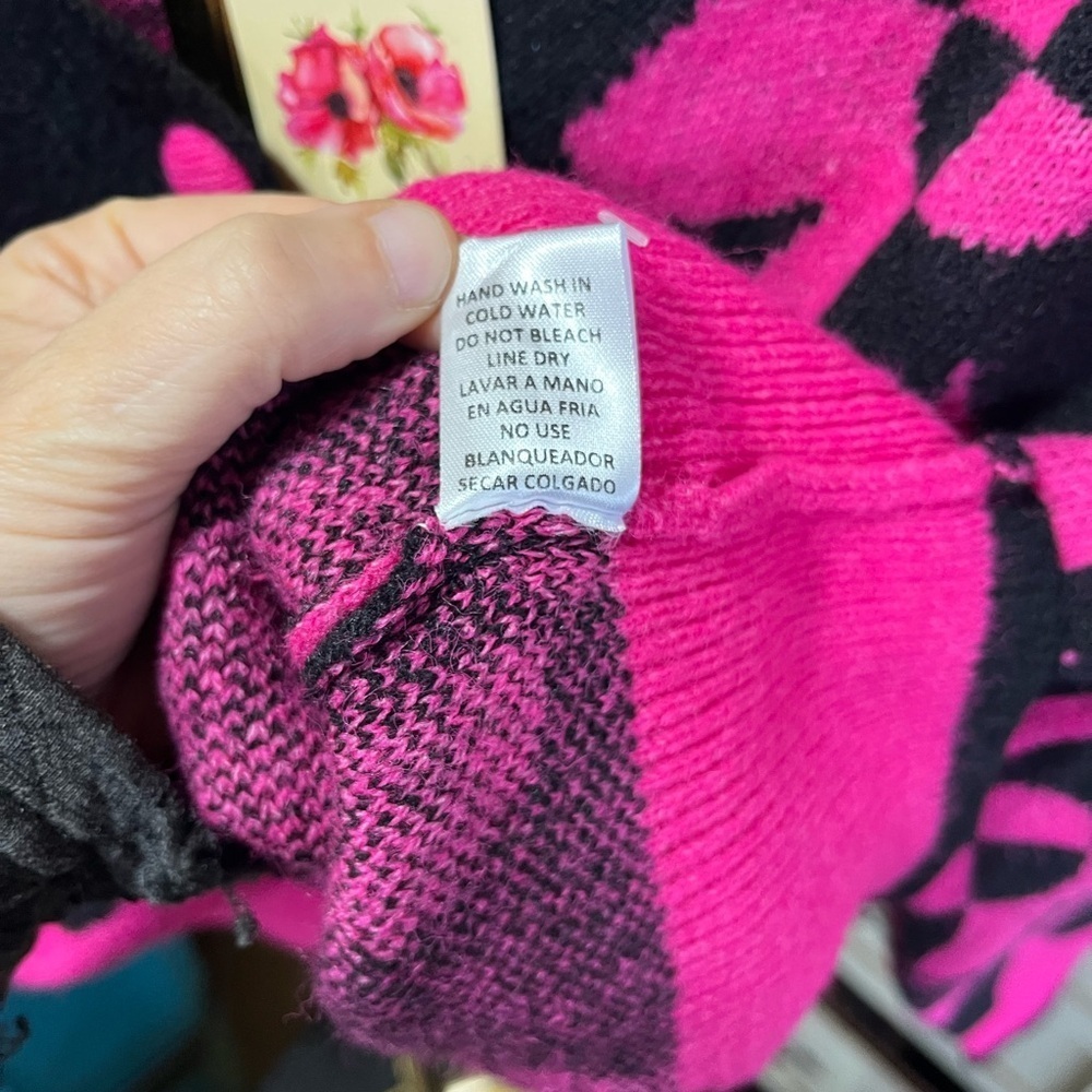 Entro New Pink and Black Floral Cardigan Retro Large - Picture 6 of 8